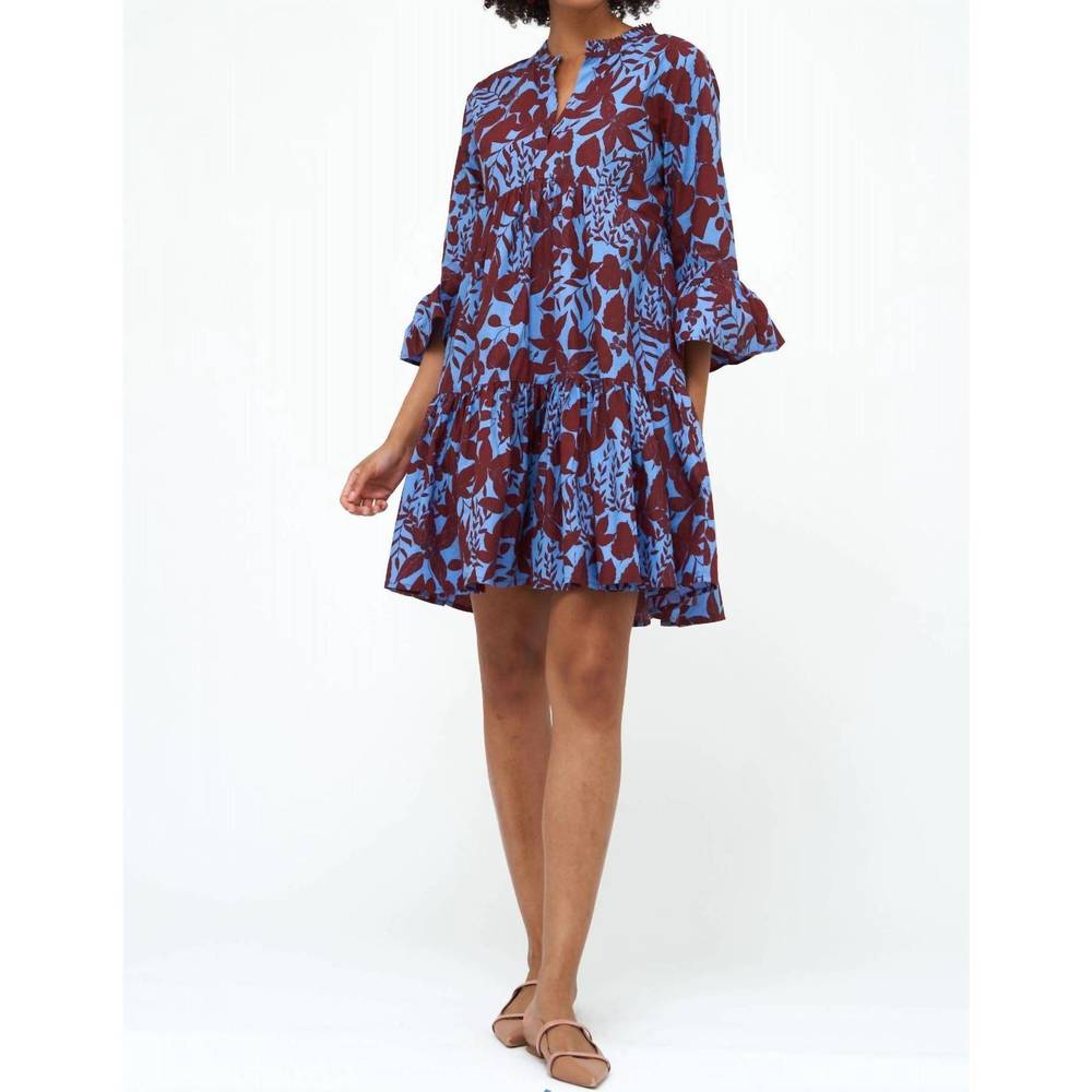 NEW OLIPHANT bell sleeve tiered mini dress in rhubarb willow